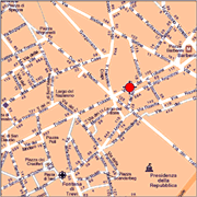 Rome Unterkunft: Der rote Punkt weist auf die genaue Lage der Wohnung Tritone Typ D in Rom hin
